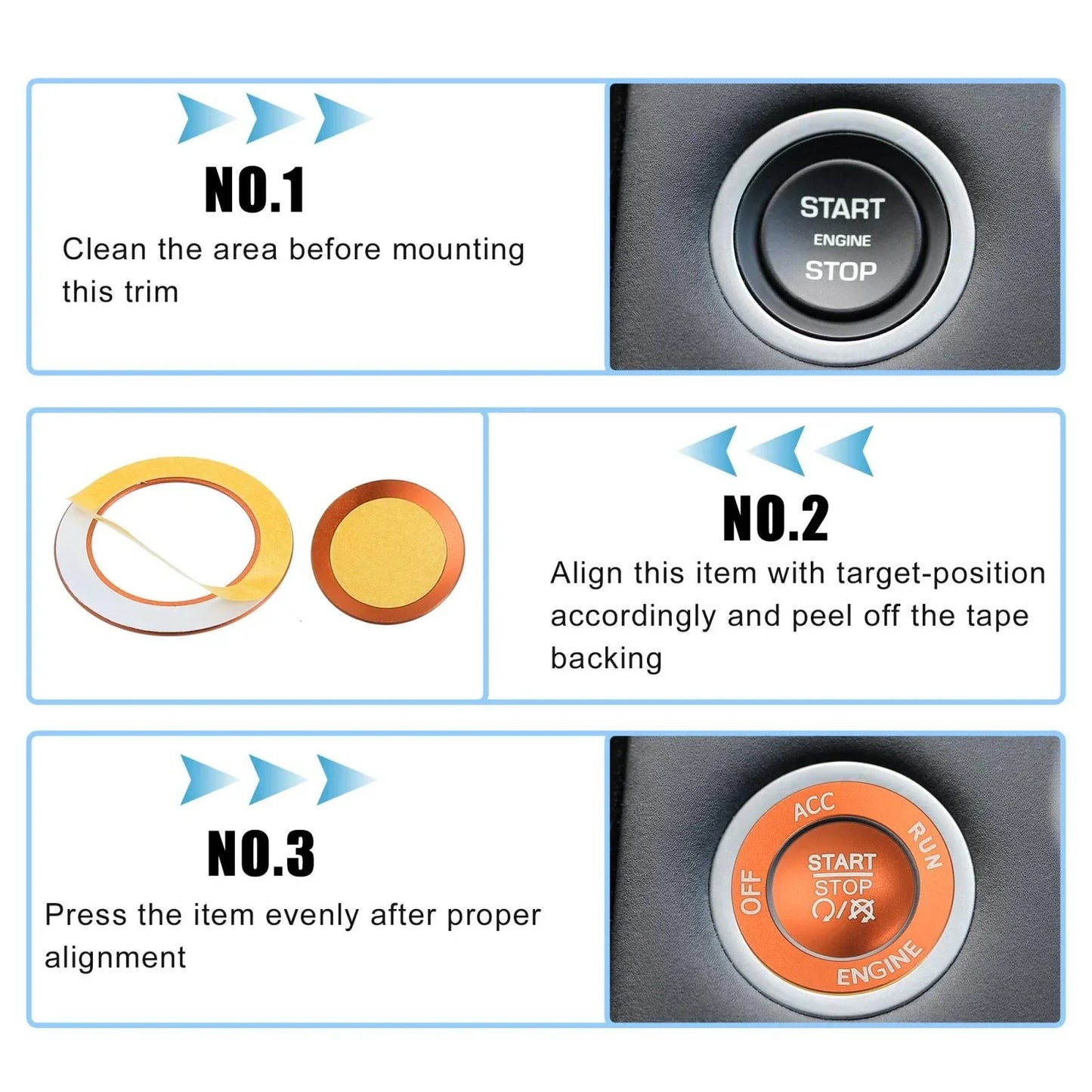 Engine Push Start Stop Button Cover Trim Kit for Dodge Charger Challenger (2015-2023)