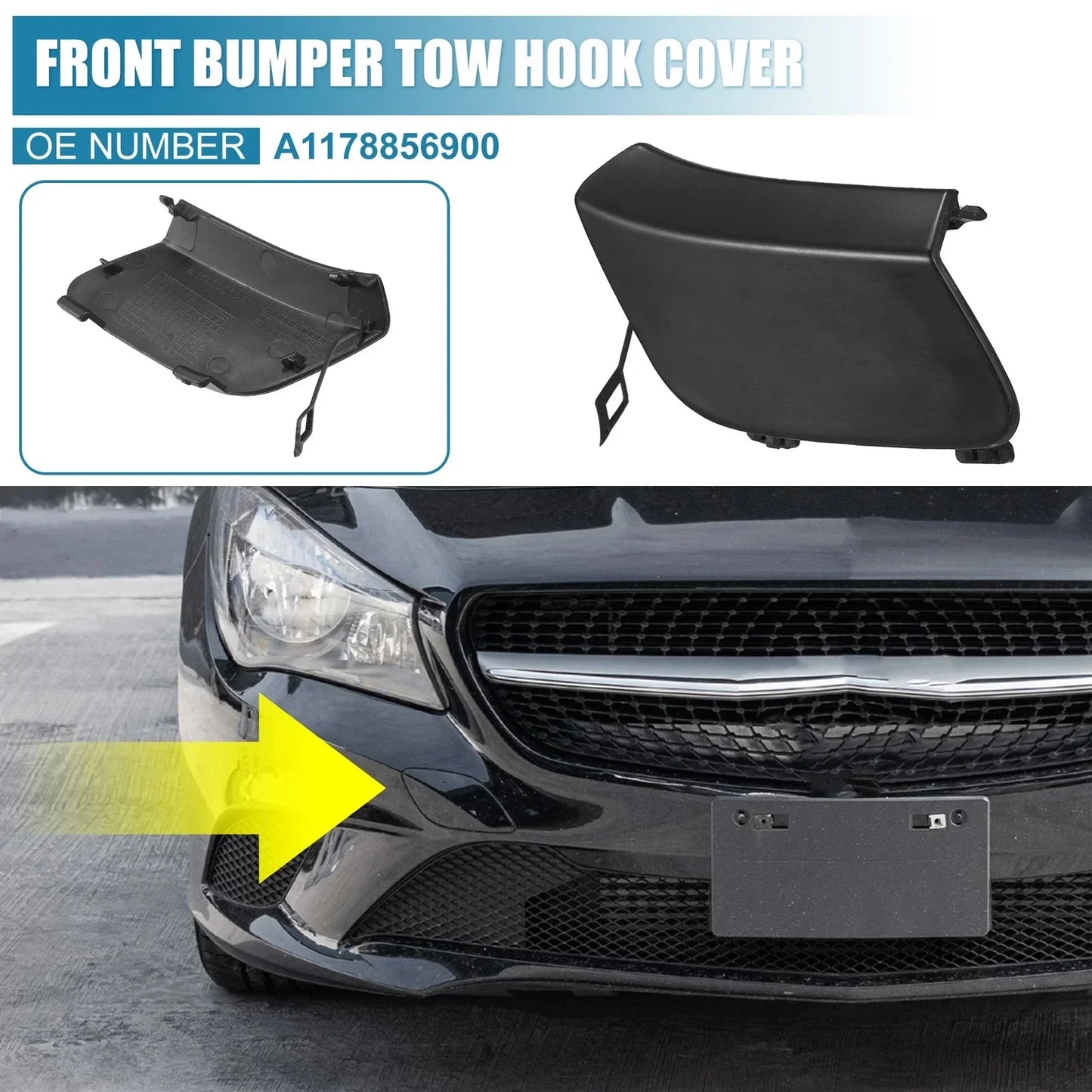 Front Right Bumper Tow Hook Cover for Mercedes-Benz CLA250 (2017-2019) Black