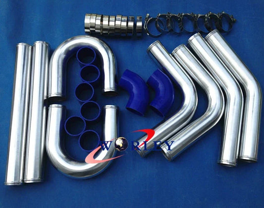3" Universal Aluminum Intercooler Turbo Pipe Piping Kit Blue Hose