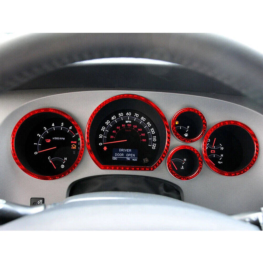5Pcs Red Carbon Fiber Speedometer Cover Trim for Toyota Tundra (2007-2013)
