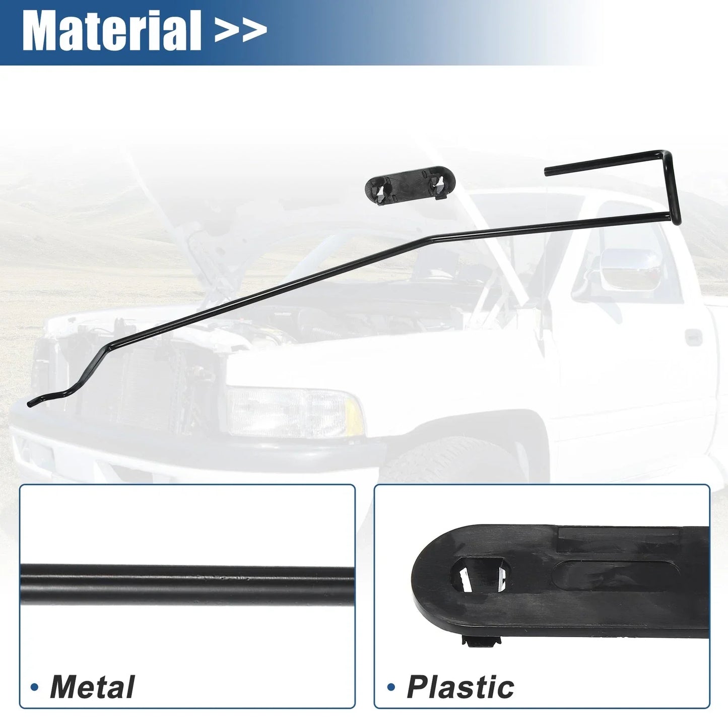 Hood Safety Latch Catch Rod & Retainer Clip Kit for Dodge 1500 2500 (2002-2023)