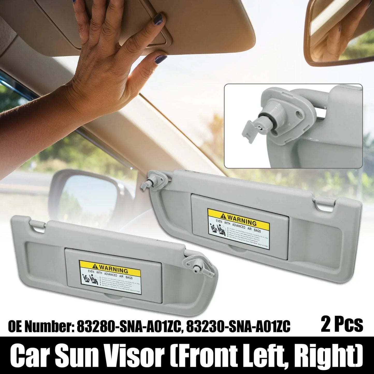 2 x Sun Visors for Honda Civic 2006-2011 Light Gray