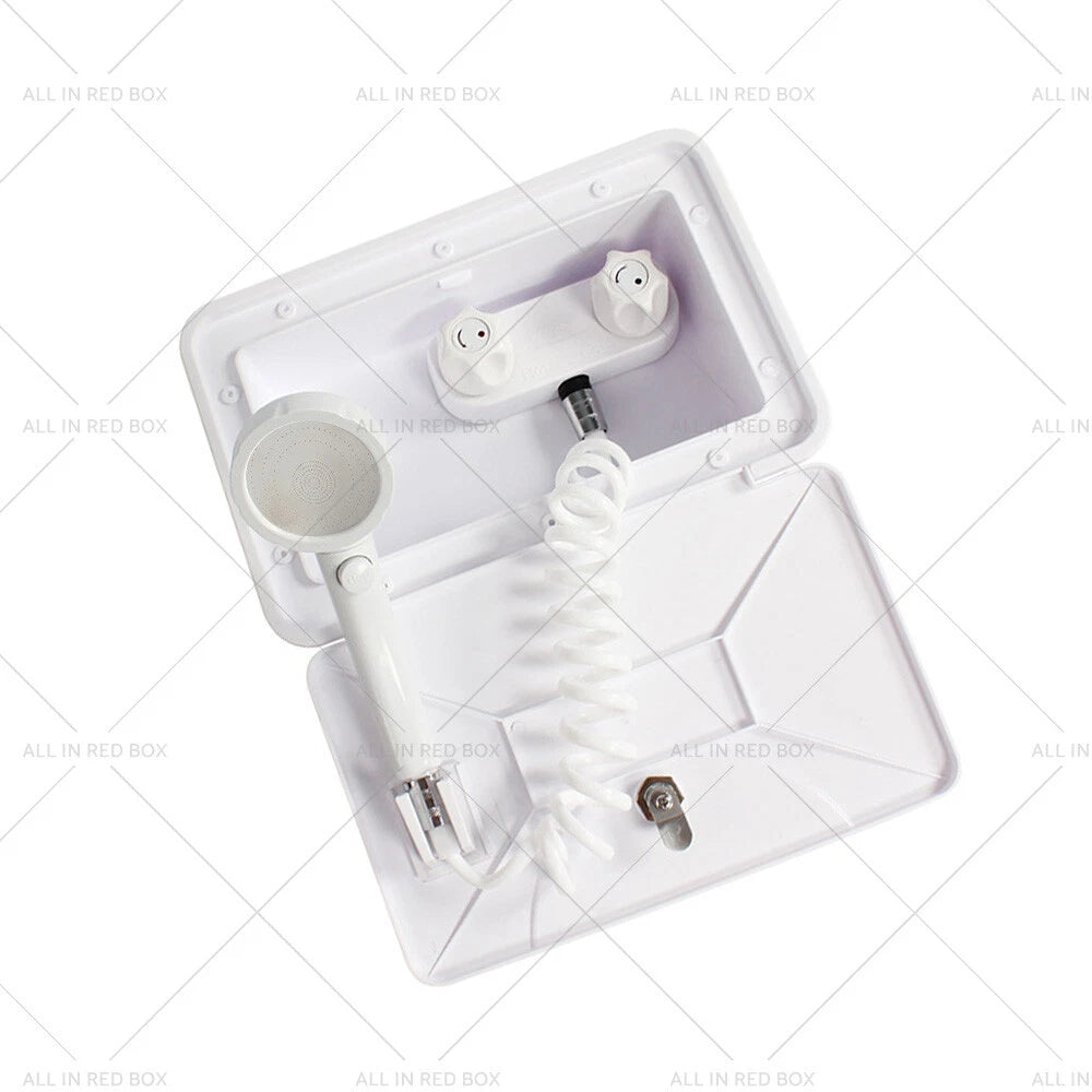 External RV Caravan Shower Box Faucet for Camper Trailer Boat White