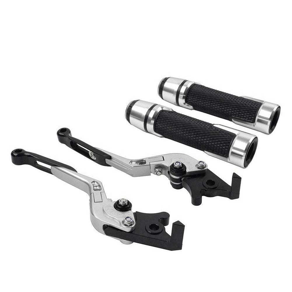 Silver Extendable Brake Clutch Levers & Handlebar Grips for Suzuki GSXR750