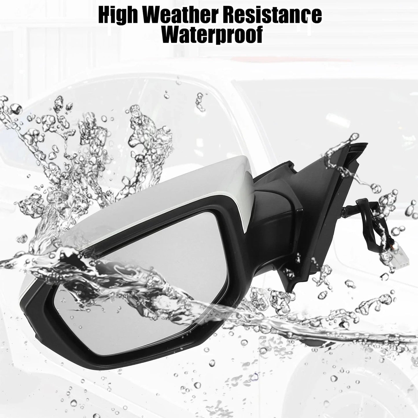 Left Side Exterior Door Mirror Assembly White for Honda Civic (2016-2021)