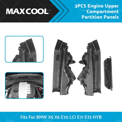 3 x Engine Upper Compartment Partition Panels for BMW X5 X6 E70 E71 E72
