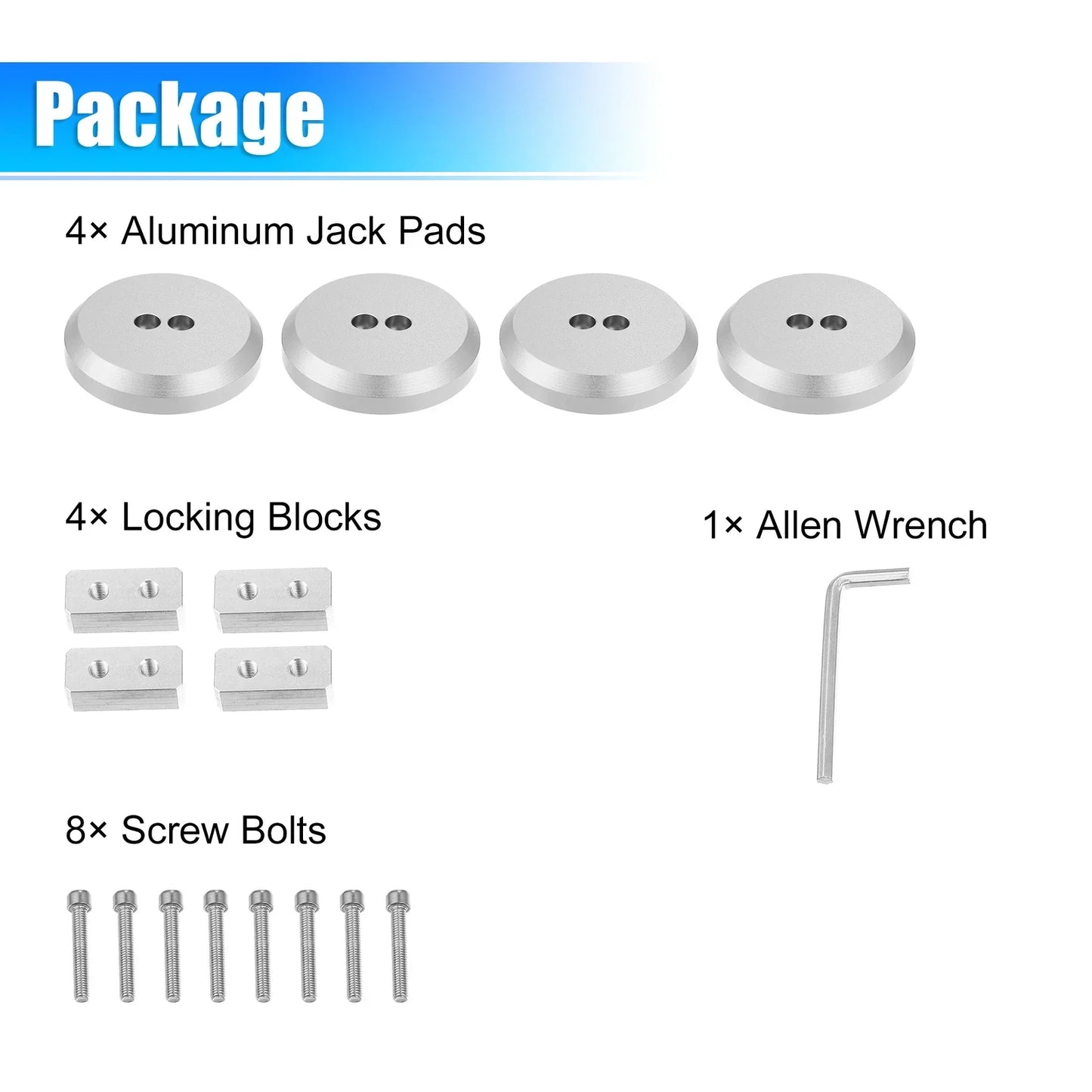 4pcs Jack Pad for Chevrolet Corvette & Porsche Frame Rail Silver Tone
