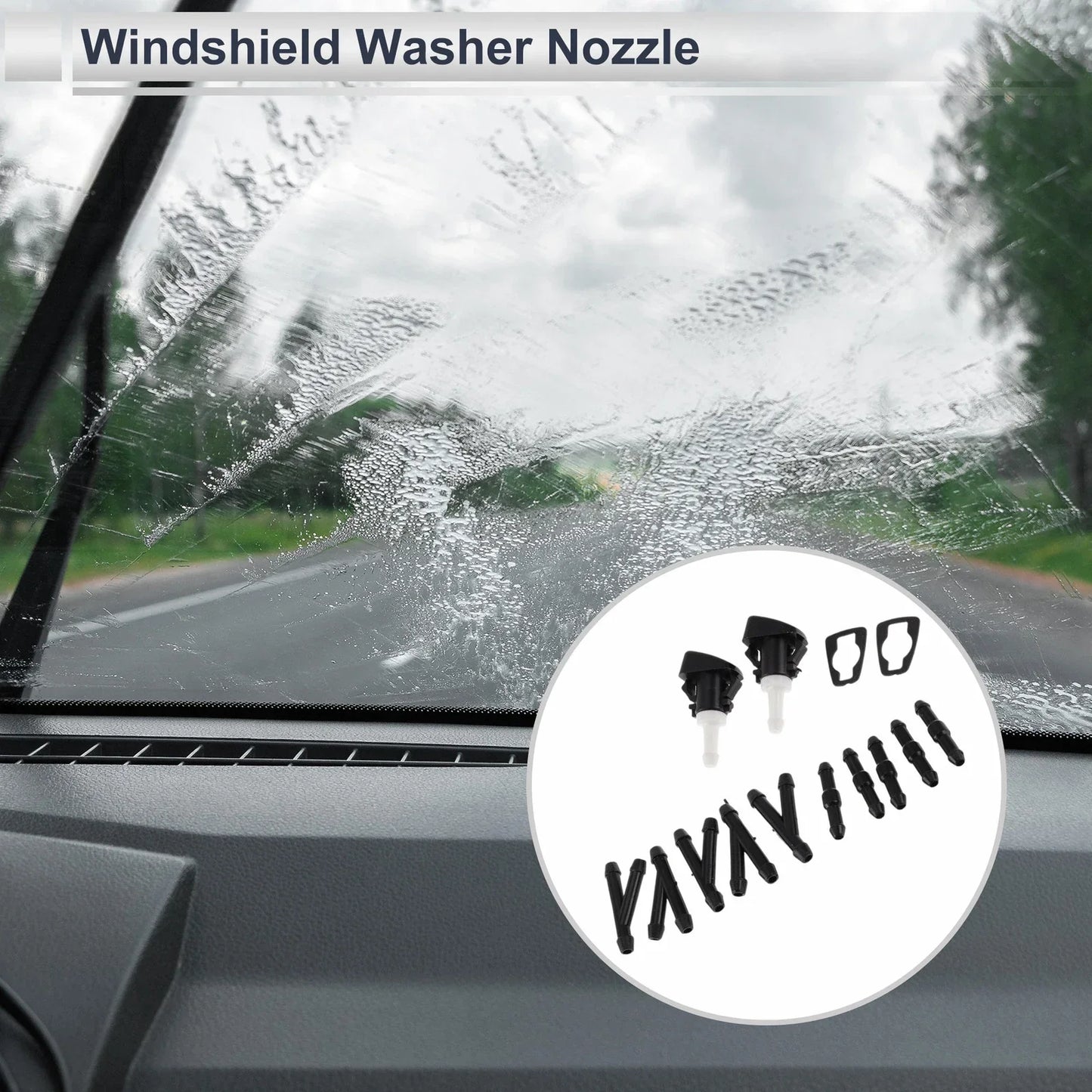 Windshield Washer Nozzle w/ 5" Hose Connector for Dodge - Black, White
