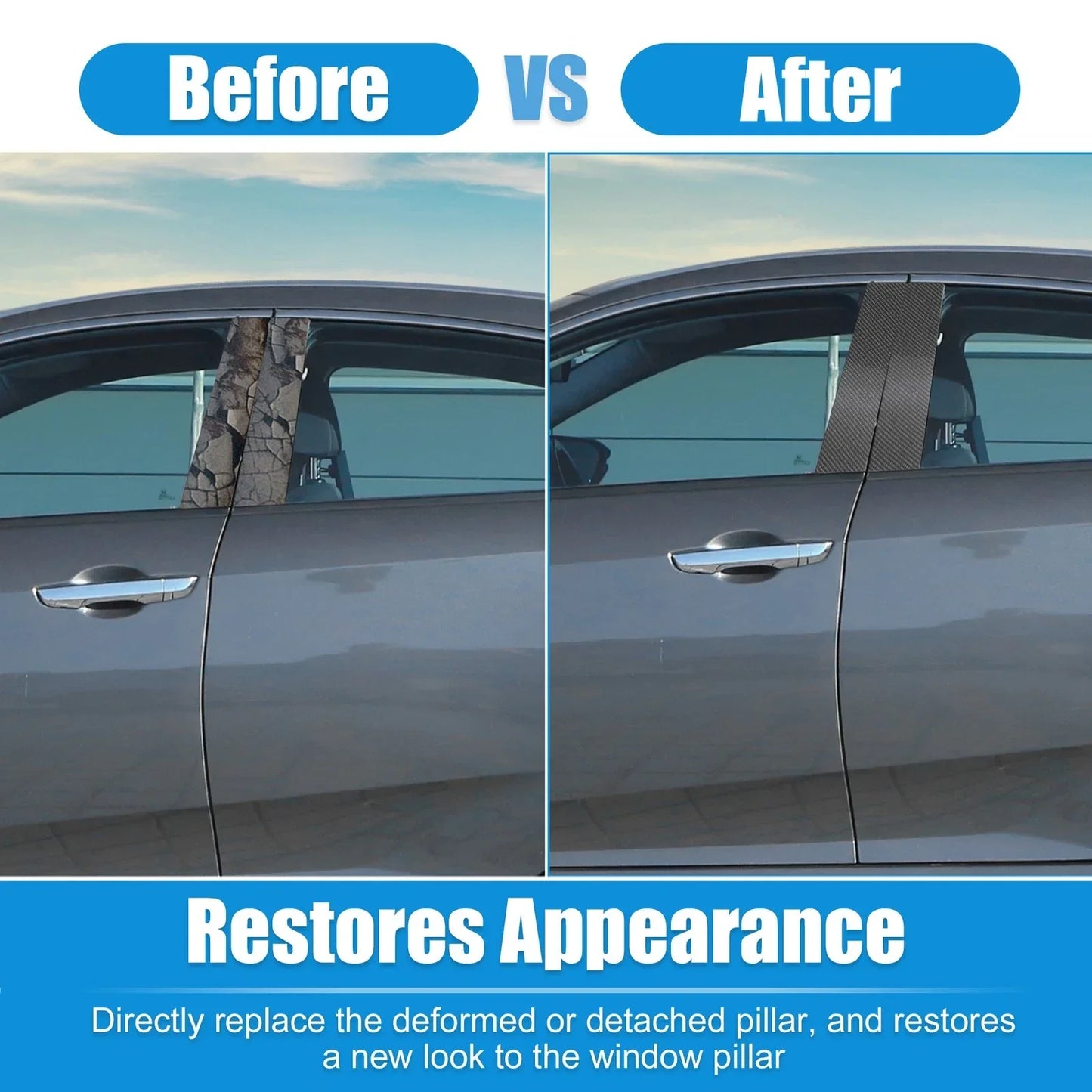 6 x Pillar Post Side Door Window Covers for Honda Civic Sedan (2006-2011)