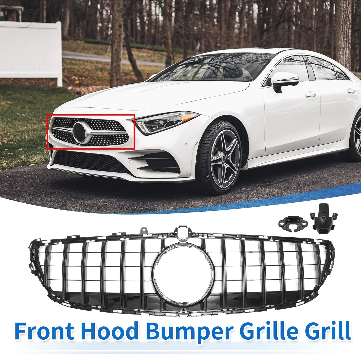 Front Upper Bumper Grille for Mercedes-Benz CLS400 2015-2018 Black Grille