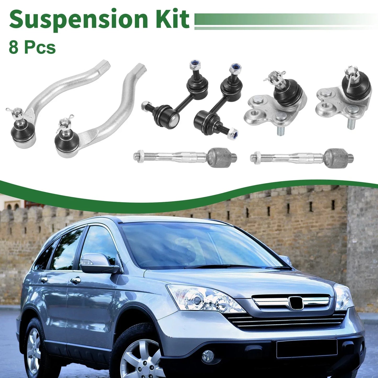 8pcs Front Suspension Kit for Honda Civic  - Tie Rod Ends, Sway Bar Links, Ball Joints