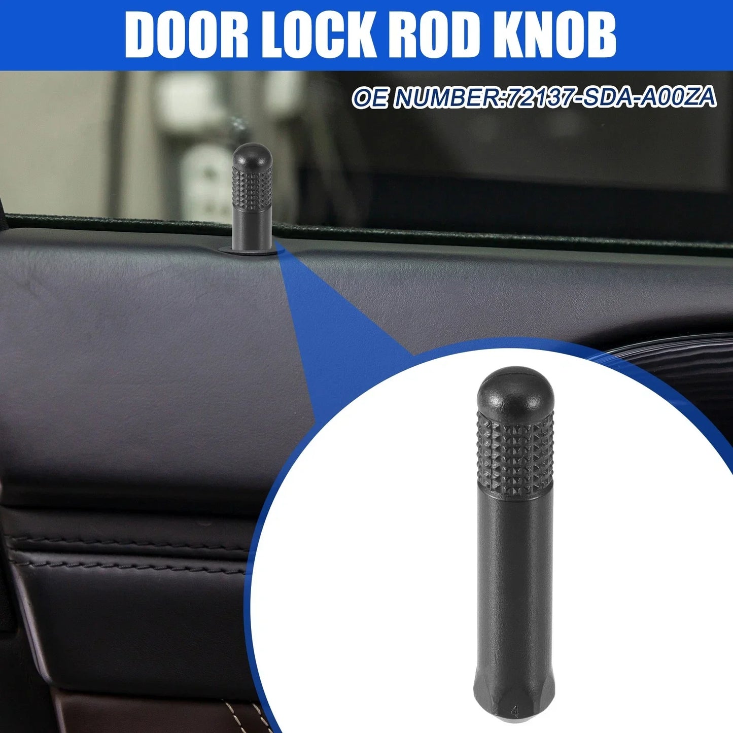 2 x Door Lock Rod Knobs Black for Honda Accord (2003-2007)