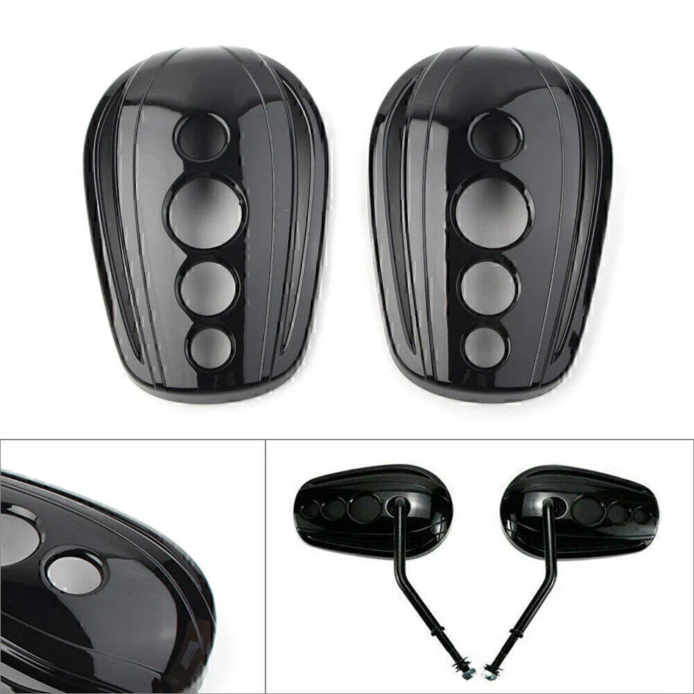 Black Oval Rearview Mirror Covers for Harley Dyna, Street Glide, Softail, Sportster