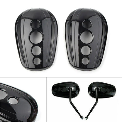 Black Oval Rearview Mirror Covers for Harley Dyna, Street Glide, Softail, Sportster