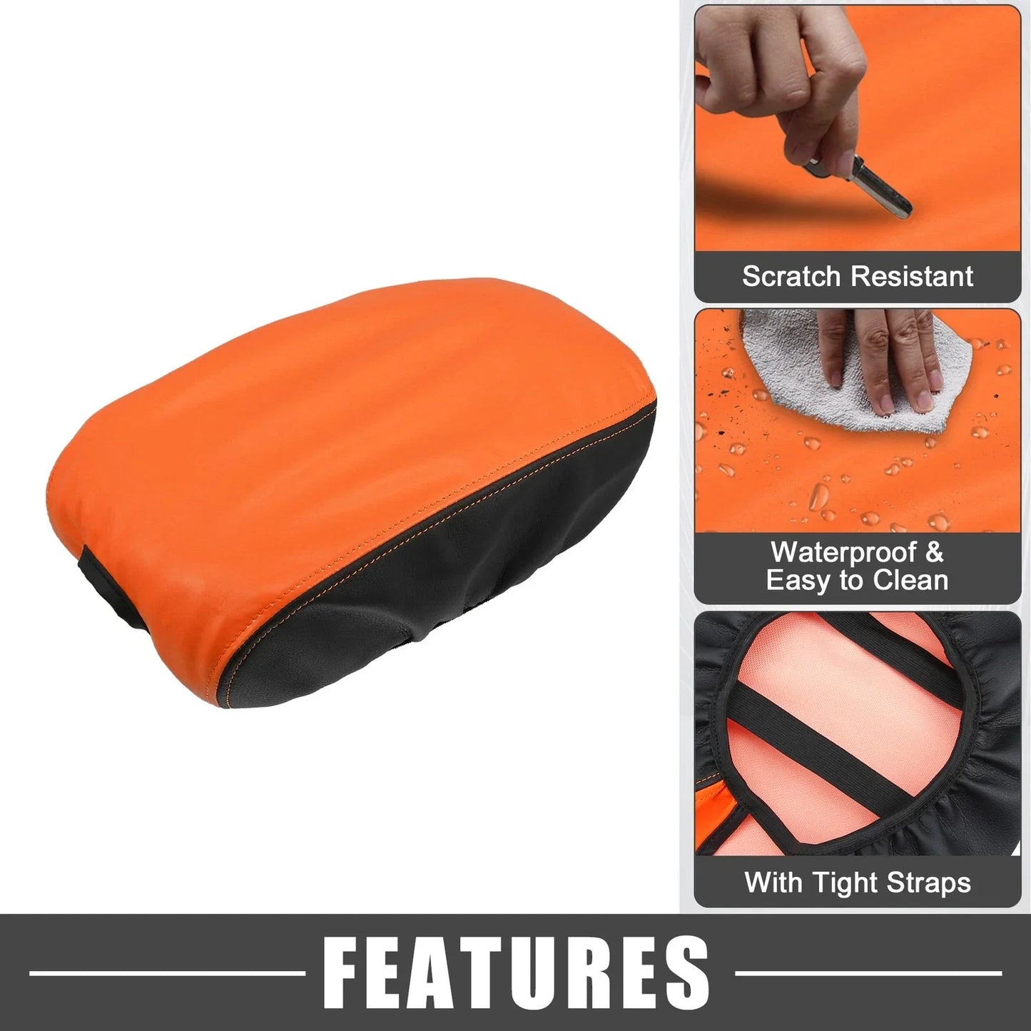 Car Center Console Armrest Pad Cover for Dodge Charger (2015-2022) Black Orange