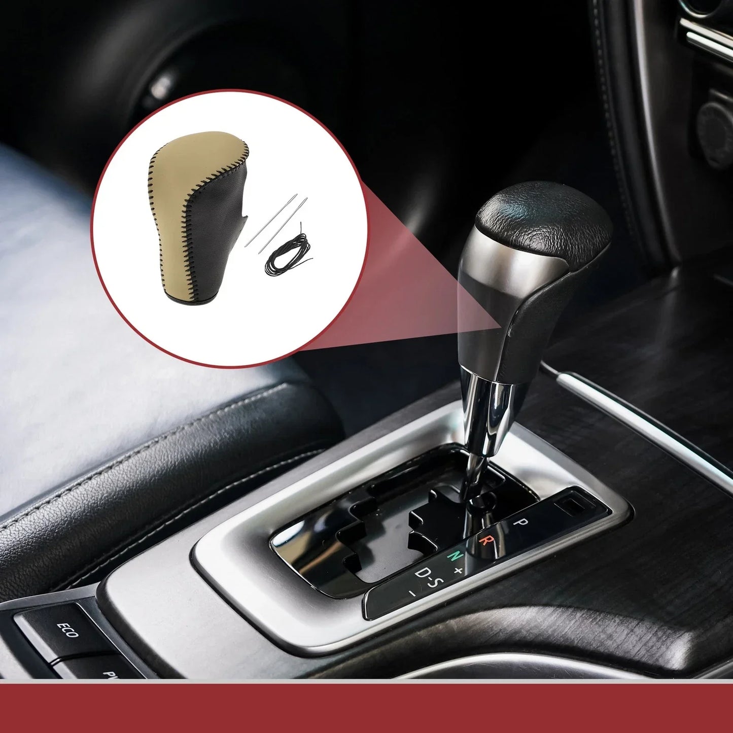 Gear Shift Knob Cover for Honda Accord 2008-2012 Black Beige Leather