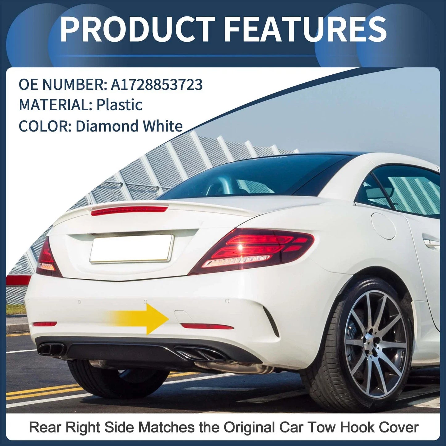 Rear Bumper Tow Hook Cover for Mercedes-Benz W172 (2012-2019) Diamond White