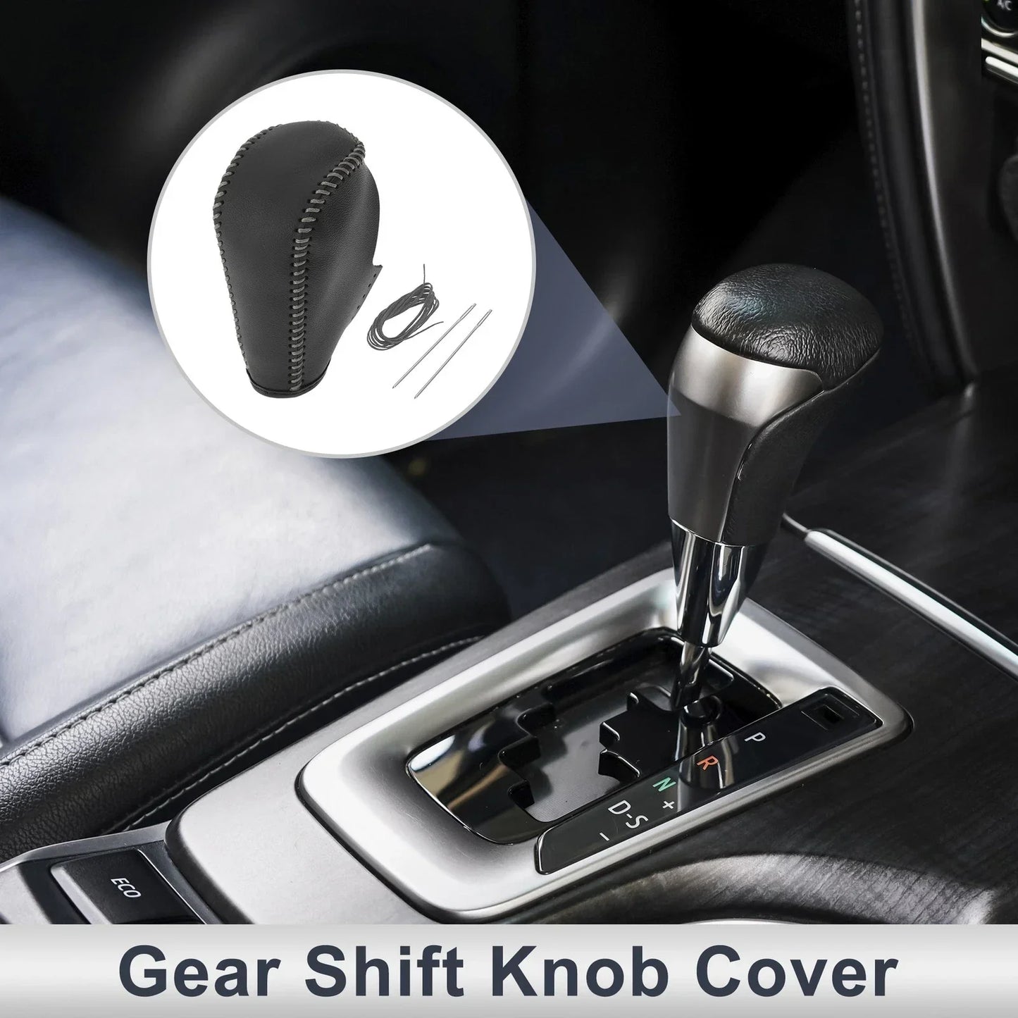 Gear Shift Knob Cover for BMW 3 Series (2004-2012) Black Grey Faux Leather