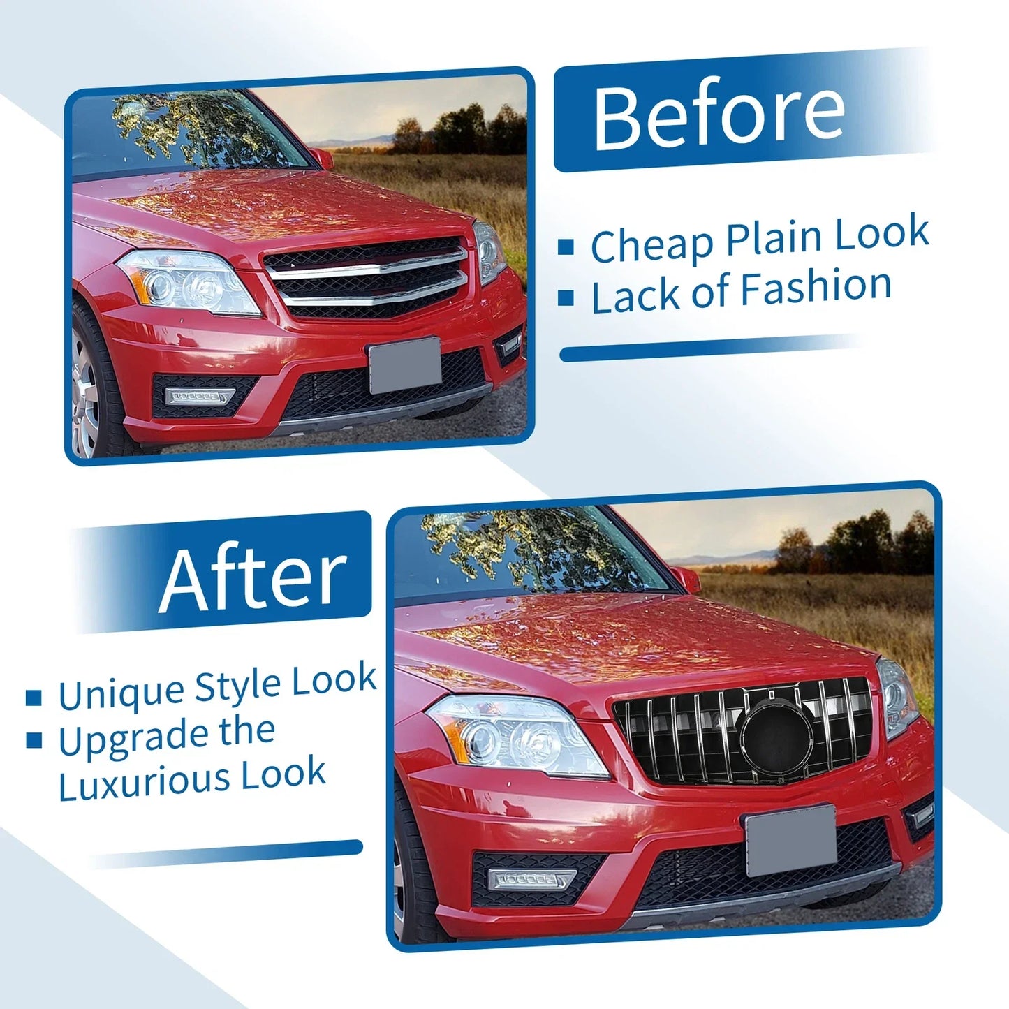 Front Upper Bumper Grille for Mercedes-Benz GLK280 (2009) Chrome Silver Tone