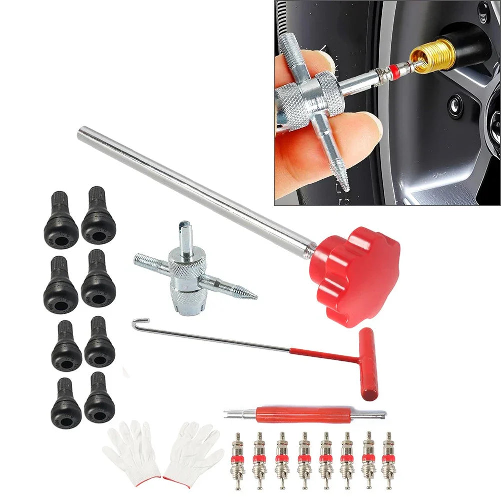 Tire Valve Core Tool Kit - Quick Change with Red Handle for Cars