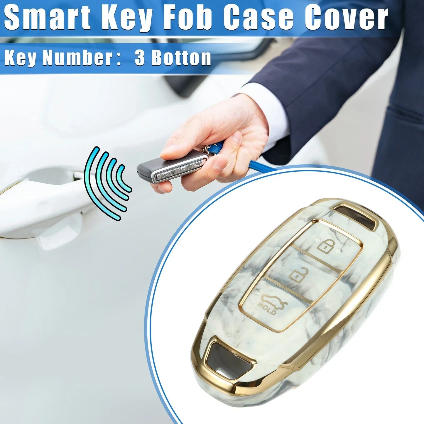 Key Fob Cover for Hyundai Accent Tucson, 3 Button TPU Gray (2010-2023)
