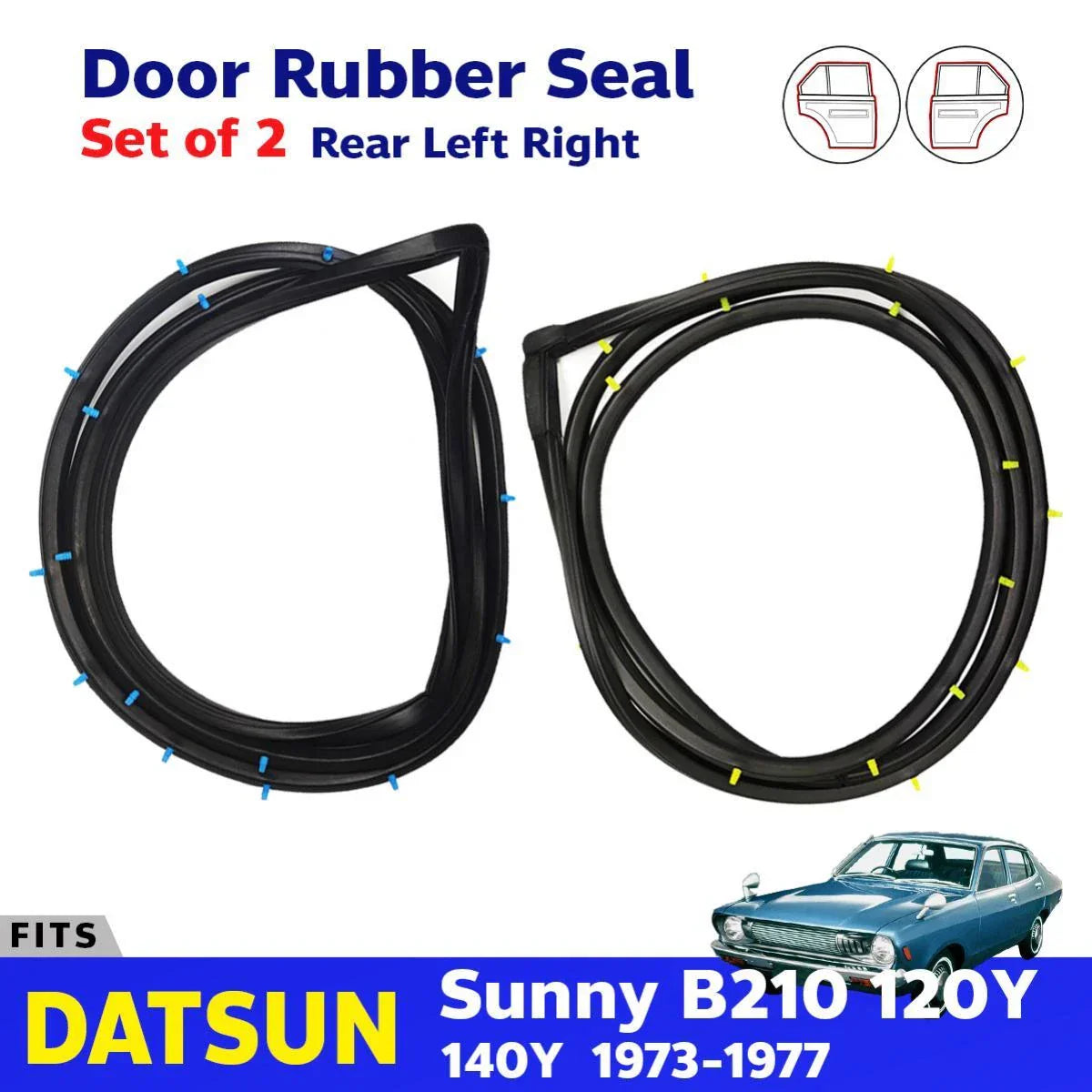 Door Rubber Weatherstrip Seal Rear L+R Fits Datsun Sunny B210 120Y 4D Sedan D05