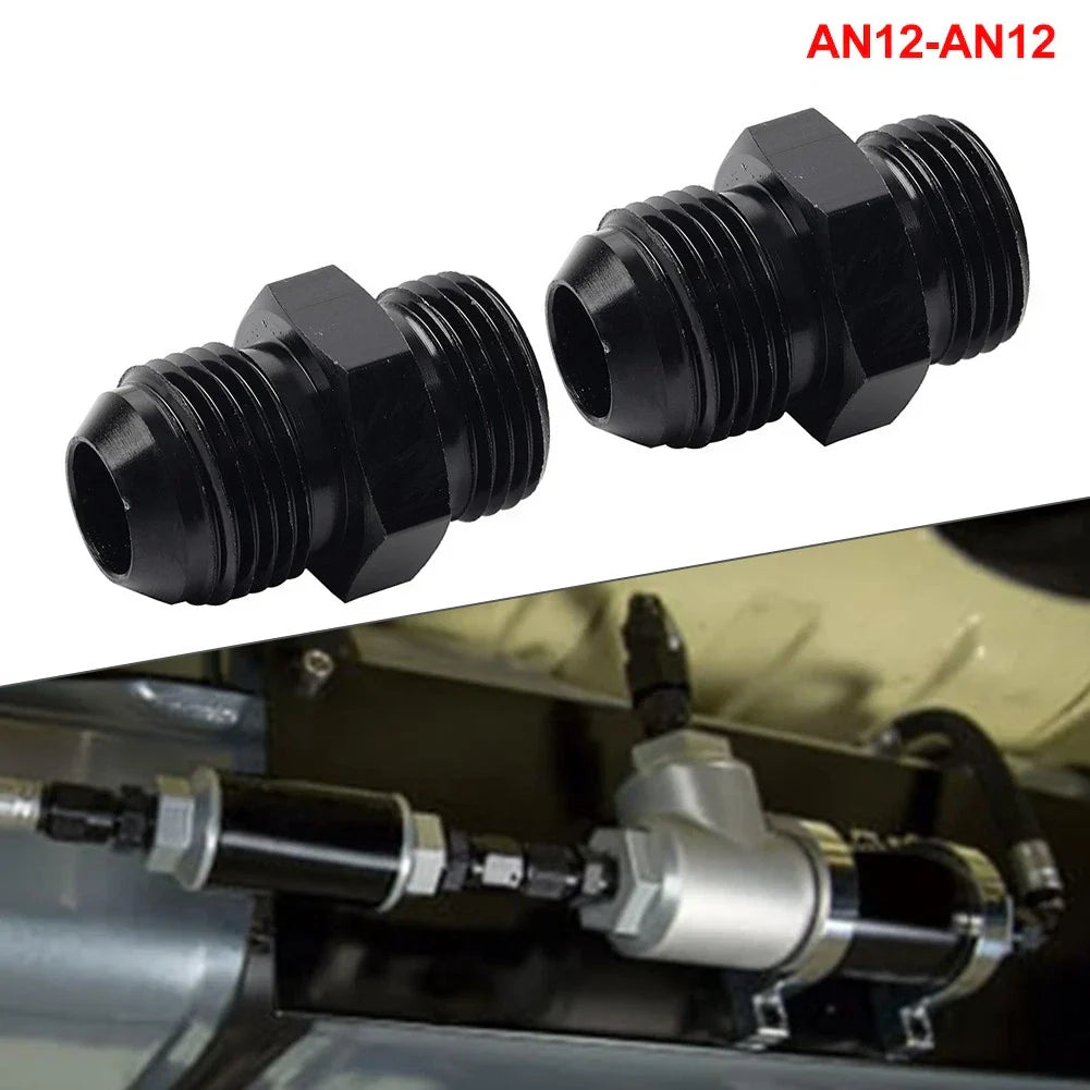 Black Aluminum AN12 Flare to 12AN ORB Male Fitting Adapter w/ O-Rings