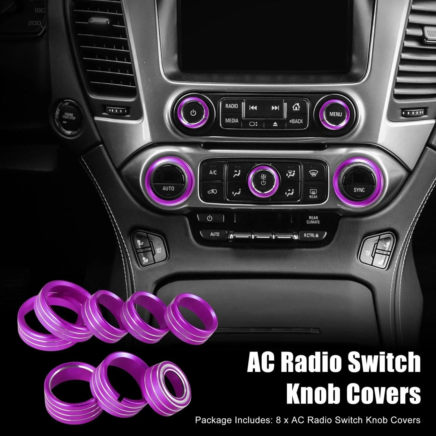 8 Pcs Purple AC Radio Switch Knob Covers for Chevy Silverado, GMC Sierra (14-18)