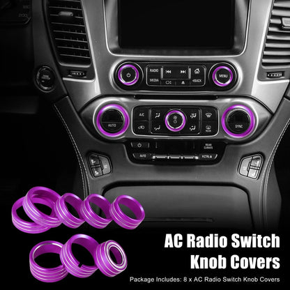 8 Pcs Purple AC Radio Switch Knob Covers for Chevy Silverado, GMC Sierra (14-18)