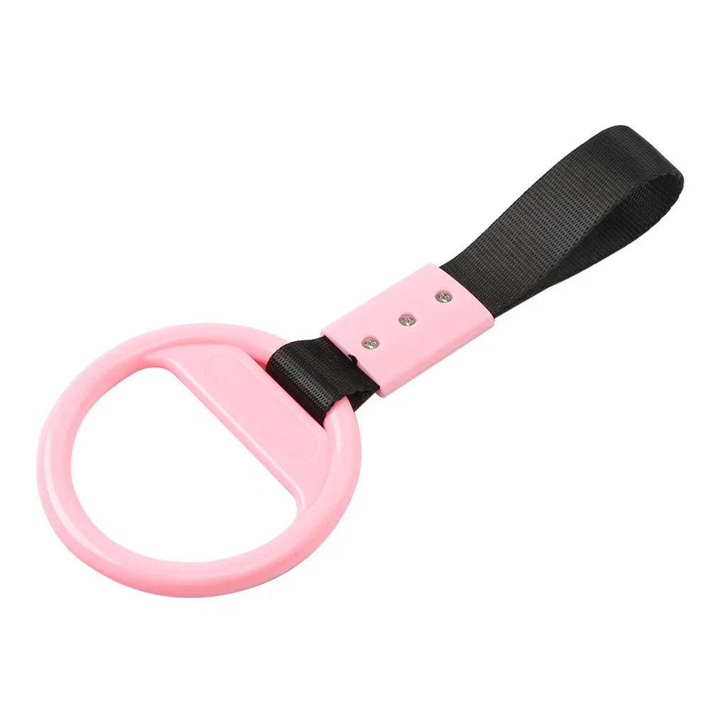 PVC Plastic Black & Pink Round Ring Handle Strap for Train Bus Charm