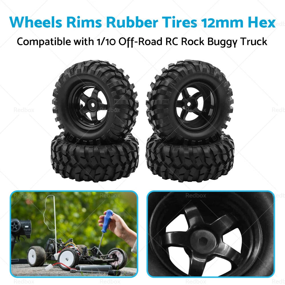 12mm Hex Wheels Rims Tires for 1/10 Off-Road RC Rock Buggy Truck