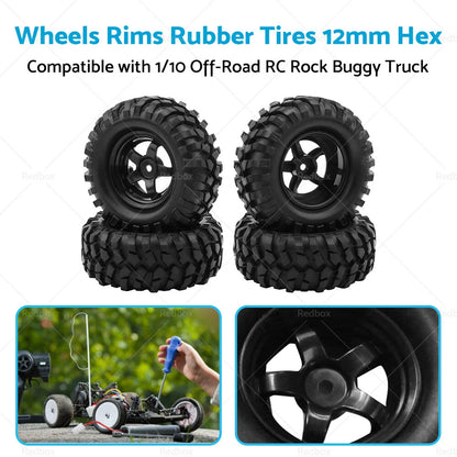 12mm Hex Wheels Rims Tires for 1/10 Off-Road RC Rock Buggy Truck