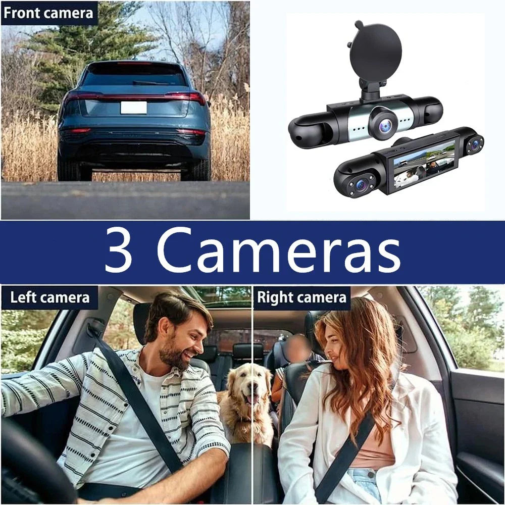 3 Channel 1080P HD Dash Cam for Car Front & Inside w/ 64GB Card