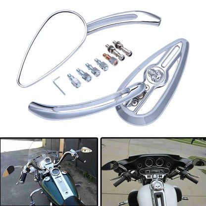 Skull Chrome Motorcycle Mirrors for Harley Davidson Road King, Street Glide, Dyna