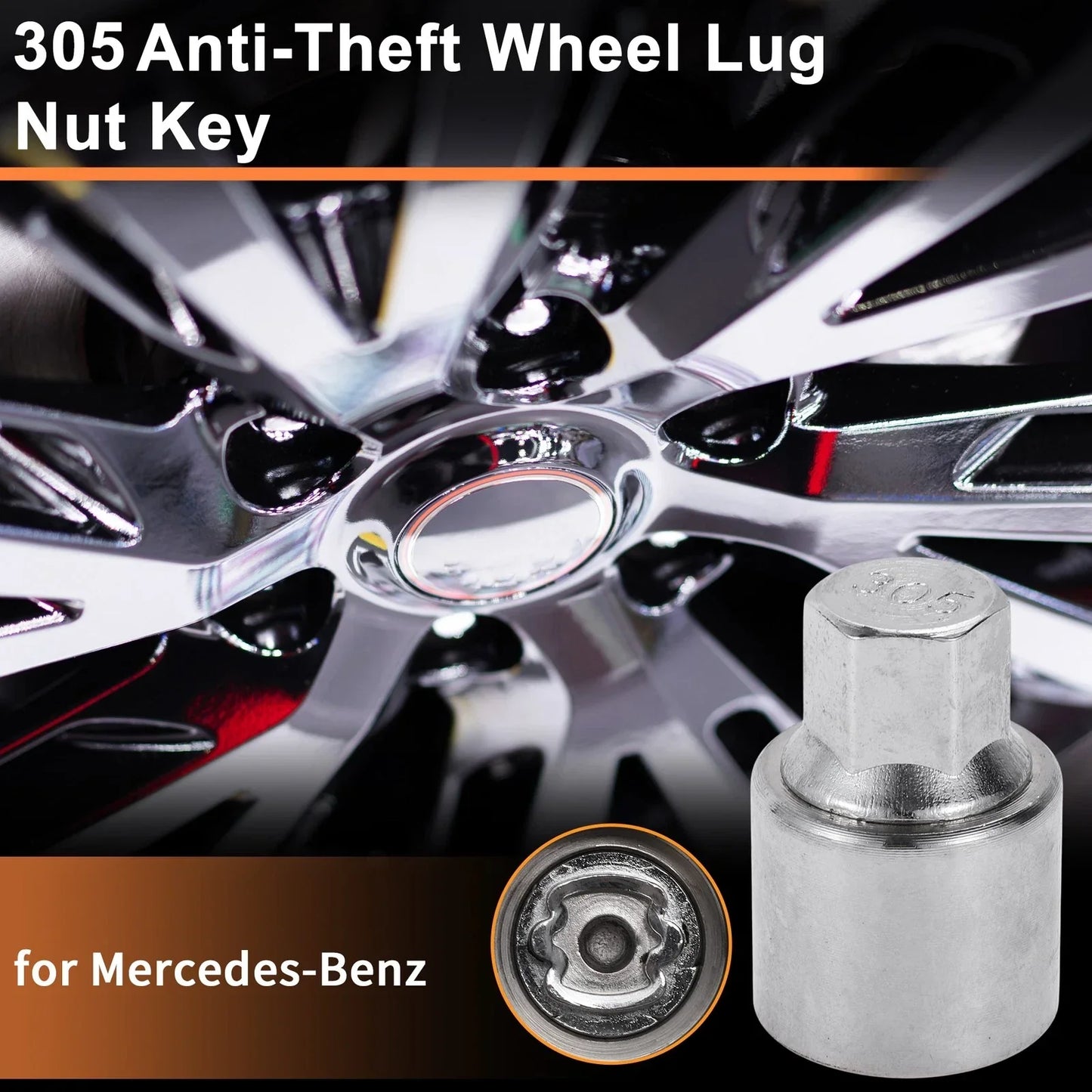 305 Wheel Lock Lug Nut for Mercedes-Benz (2010-2023) - Locking Nut Key Tool