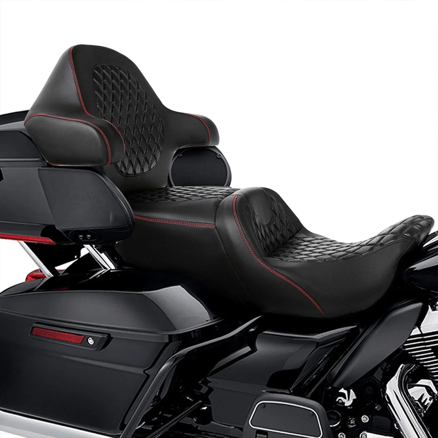 Black+Red Driver/Passenger Seat Backrest for Harley Touring (2014-2023)