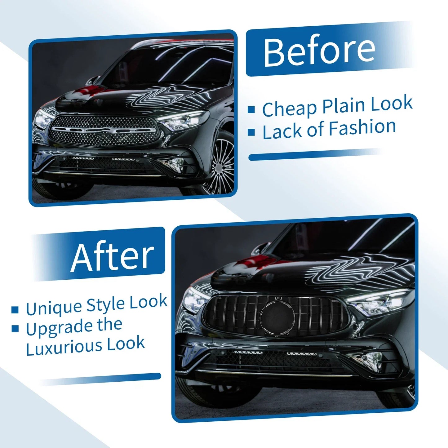 Front Upper Bumper Grille for Mercedes-Benz GLC250 2017-2018 Gloss Black