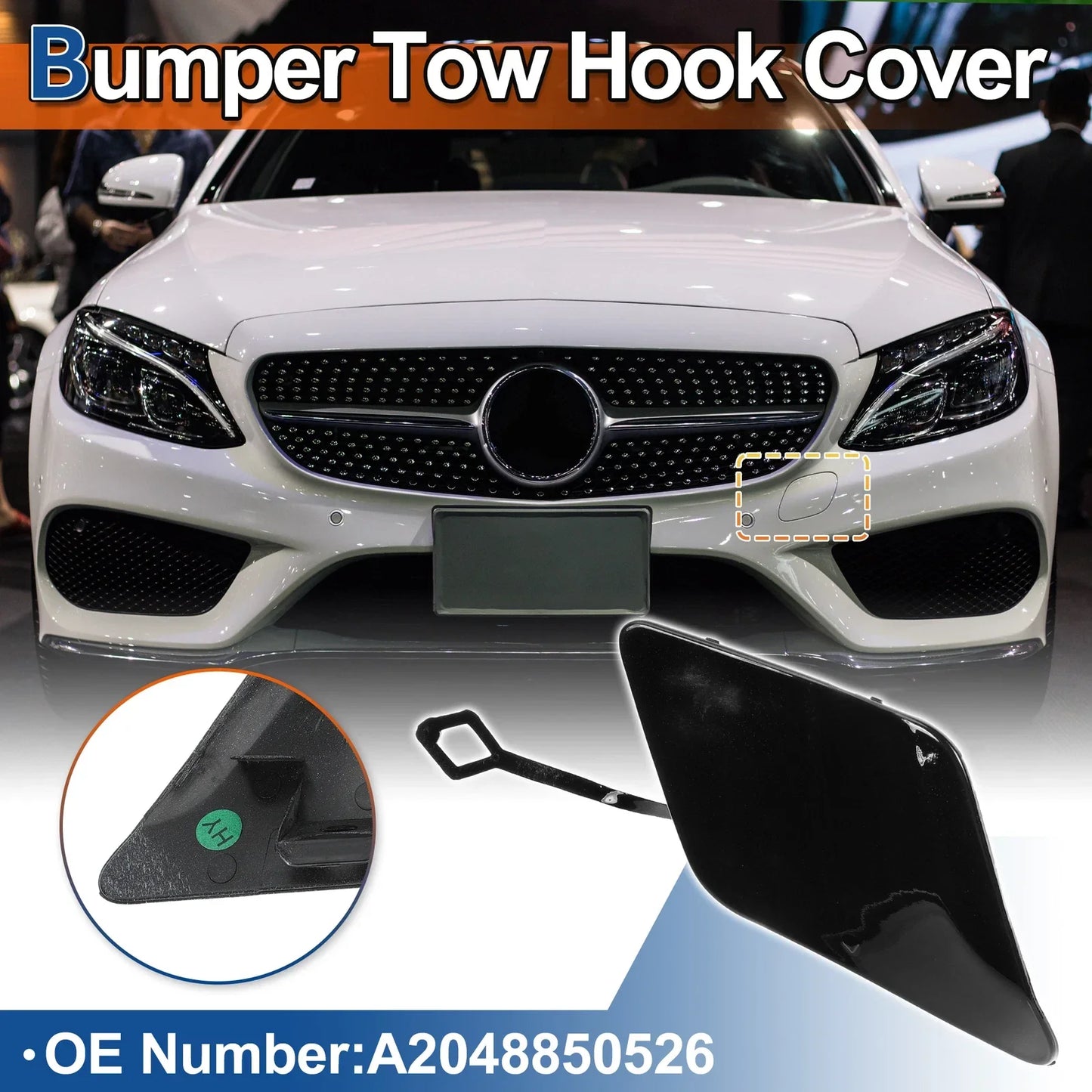 Front Bumper Tow Hook Cap for Mercedes-Benz C250 C350 (2012-2015) Black
