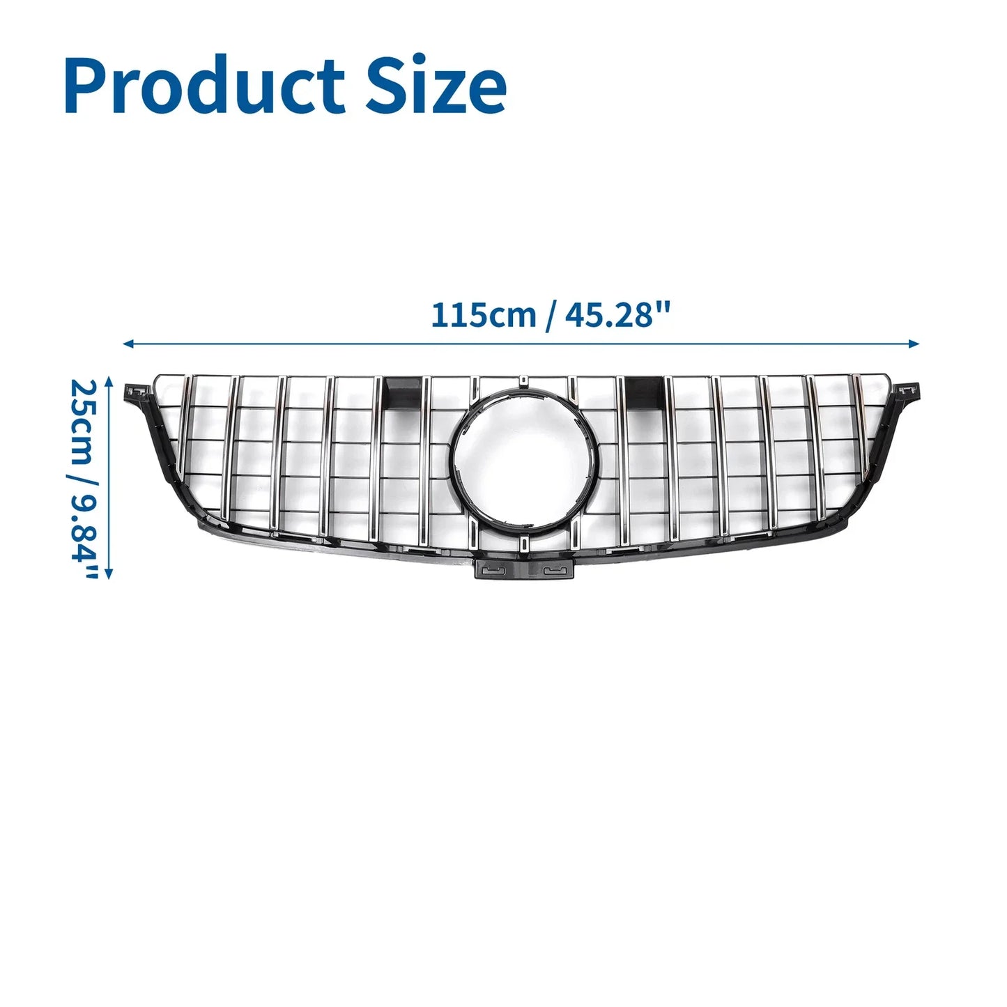 Front Upper Bumper Grille for Mercedes-Benz ML250 2015 Chrome Silver Tone