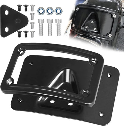 Black Curved Laydown License Plate Mount Bracket for Harley