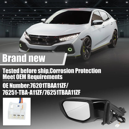 3 Pin Left Side Exterior Door Mirror Assembly Black for Honda Civic (2016-2021)