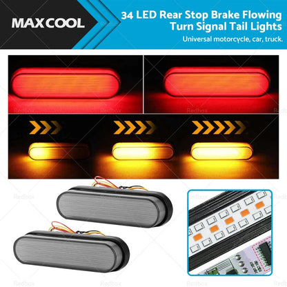 34LED Rear Stop Brake Flowing Turn Signal Tail Lights for Trailer Truck