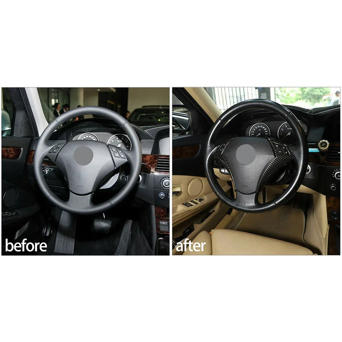 Carbon Fiber Steering Wheel Switch Cover for BMW 5 Series E60 E61 (2003-2010)