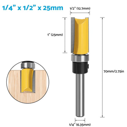 4pcs Milling Cutter Kit 1/4" Shank Flush Trim Router Bits for Woodworking