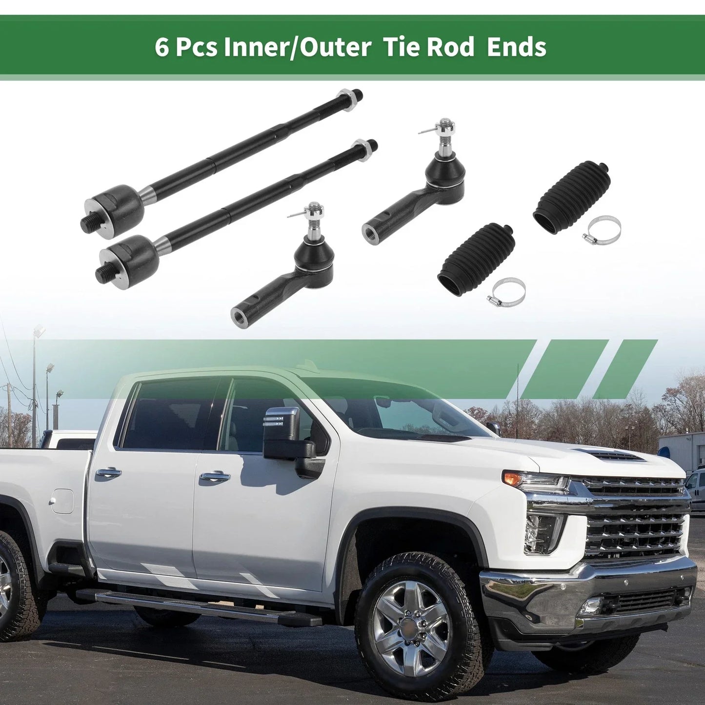 6pcs Front Suspension Kit Tie Rod Ends with Boots for Pontiac Torrent