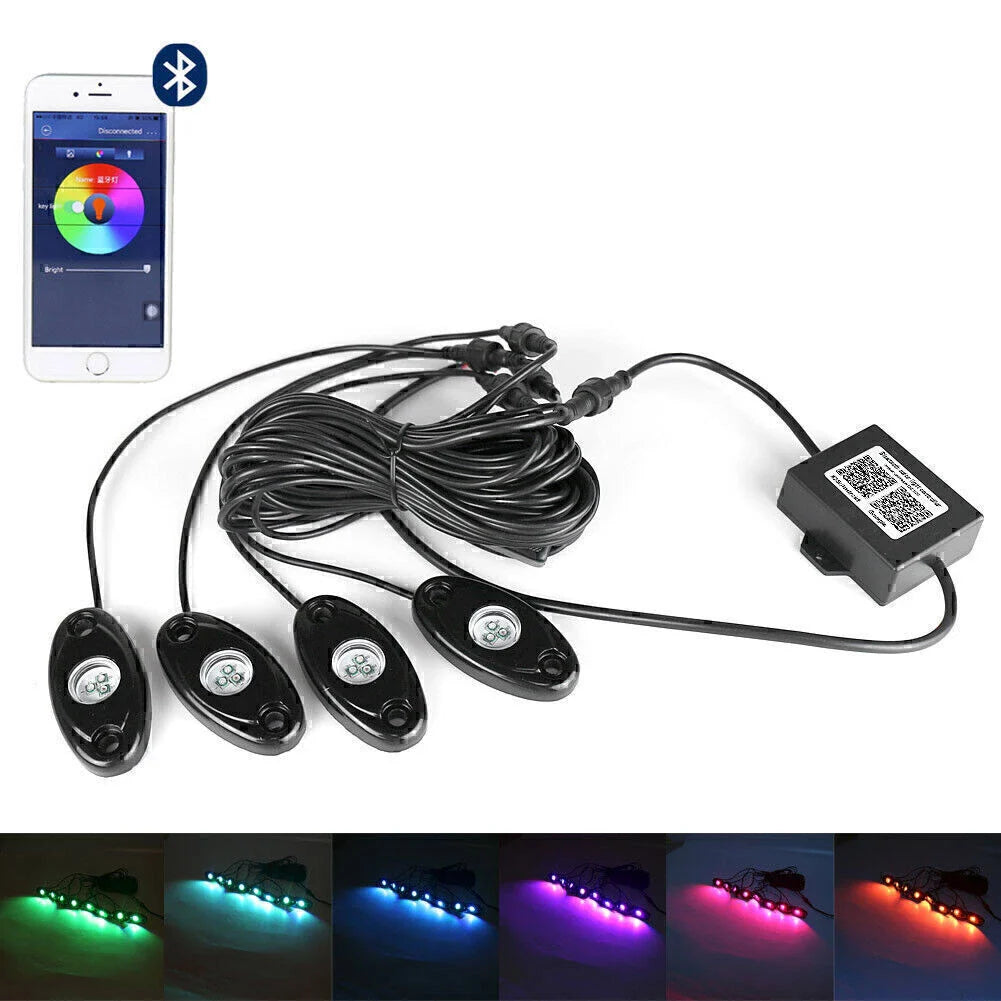 4x RGB LED Rock Lights for Car - Wireless Bluetooth Music Control Lamp