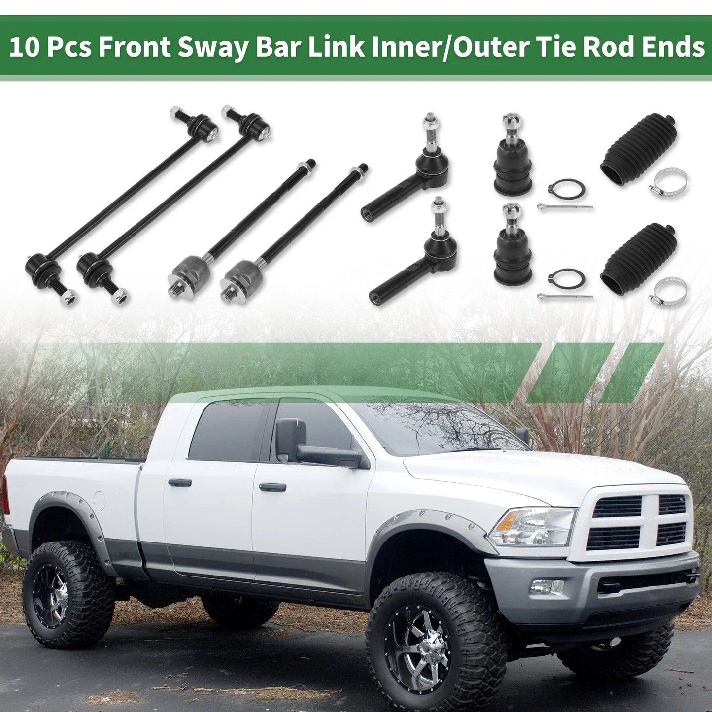 10 x Front Suspension Kit Tie Rod Ends & Sway Bar Links for Dodge Caravan (01-07)