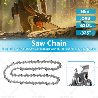 16" .325" .058 62DL Tungsten Carbide Chainsaw Chain for Stihl MS 230 (2007-2018)