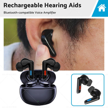 Pair of Bluetooth Rechargeable Hearing Aids for Voice Amplification