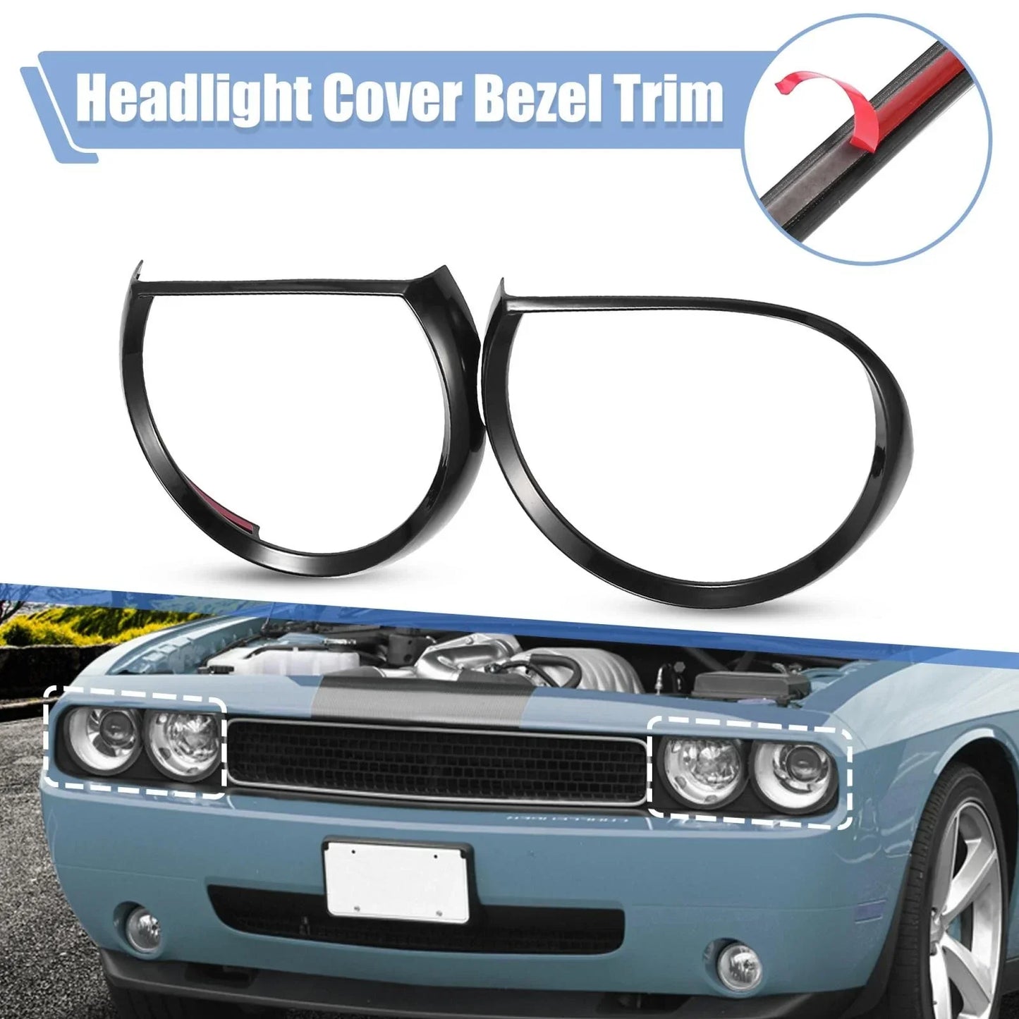 4 x Front Black Headlight Covers for Dodge Challenger (2015-2023)